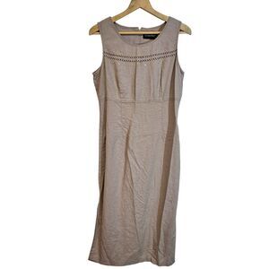 VTG Womens Melissa Harper Linen Blend Dress‎ Sz 8 Midi Embroidered Lagenlook